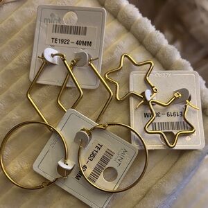 Gold Geometric Hoop & Star Earrings Set